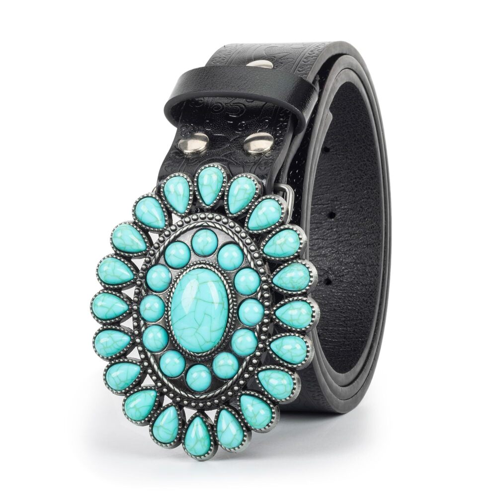 3738 Women Western-turquoise-cowboy-belt Vintage Engraved Leather Belt